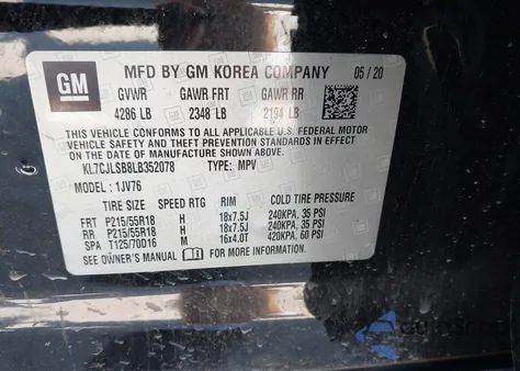 2020 Chevrolet Trax Fwd Lt from USA, damaged, VIN KL7CJLSB8LB352078